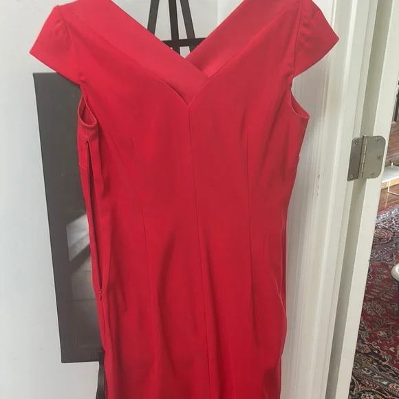 Connected Apparel Red Sheath Asymmetrical Midi Dress - Picture 3 of 4